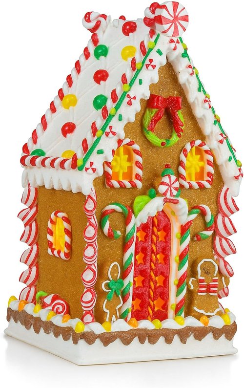 Moments In Time Gingerbread Village House - Handcrafted 13.78”H Christmas Decoration with LED Lights