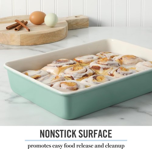Martha Stewart Gallen Nonstick Carbon Steel Baking Pan - 13 x 9 Inch, Teal Bakeware for Easy Release