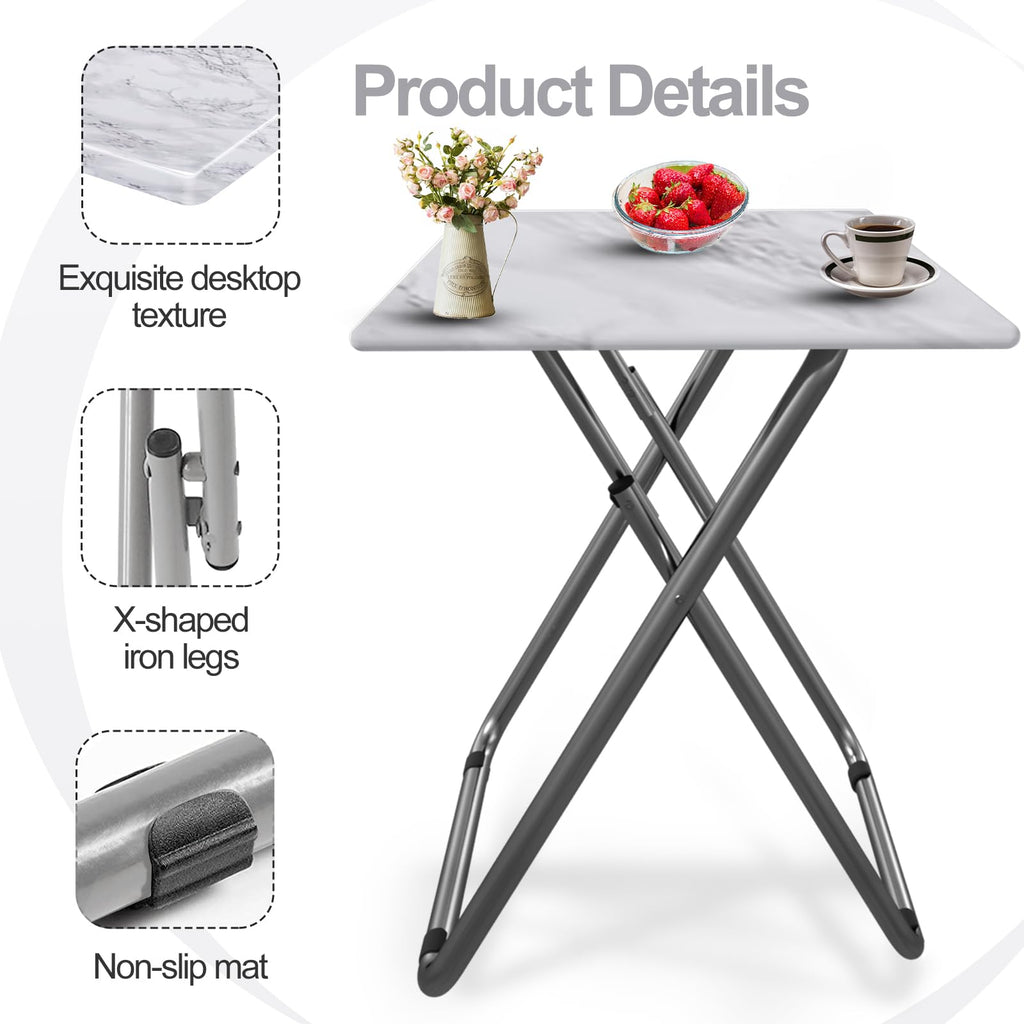 Large Tv Trays, Folding Tray Table, Foldable Dinner Table for Eating with Required&Sturdy, Foldable Snack Tables with Sturdy MDF Top,Portable Laptop Stand,No Assembly ,27.3*19in(White Marble)