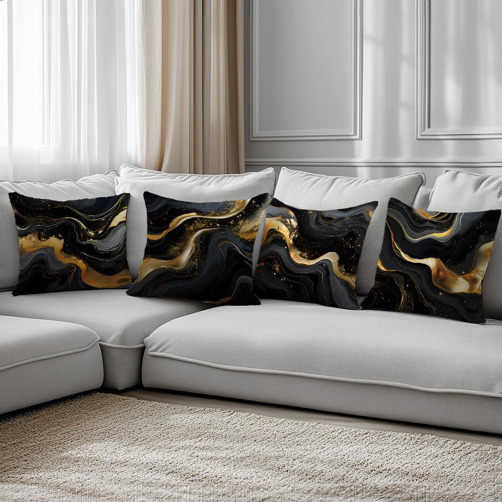 ORMAN Throw Pillow Covers 18 x 18 Inch Black Gold Fluid Cushion Case Decoration for Sofa Couch Set of 4,Farmhouse Home Decor for Sofa Living Room Couch Bed