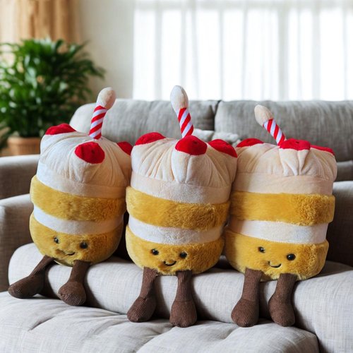 BRSTPGH WeightedPlush Birthday Cake Plush Stuffed Animal Food Plushies Happy Smile Cake Pillows 12in, Birthday Gifts for Kids