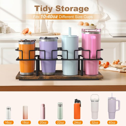 Housolution Pull Out Water Bottle Organizer for Cabinet, Slide Out Tumbler Storage Organizer for 10 to 40 oz Cups, Sliding Cup Holder Rack Compatible with Stanley, Owala and Other Brands (Patented)