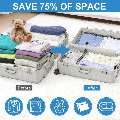 Space Saver Vacuum Storage Bag With Pump for Clothing,Travel Vacuum Seal Bag Vacuum Packing Bags for Luggage, Blankets, Bedding and Home Storage (10 Small)