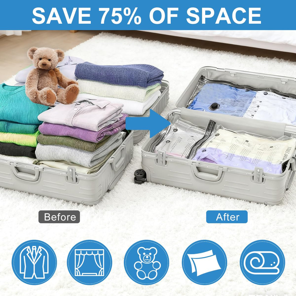 Space Saver Vacuum Storage Bag With Pump for Clothing,Vacuum Seal Bag Vacuum Packing Bags for Travel Luggage, Blankets, Bedding and Home Storage (13 Combo-5S+4M+4L)
