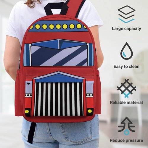 Fiwsuyr Truck Backpack for Kids Boys 16 Inch Cartoon Car Bag Travel Backpack