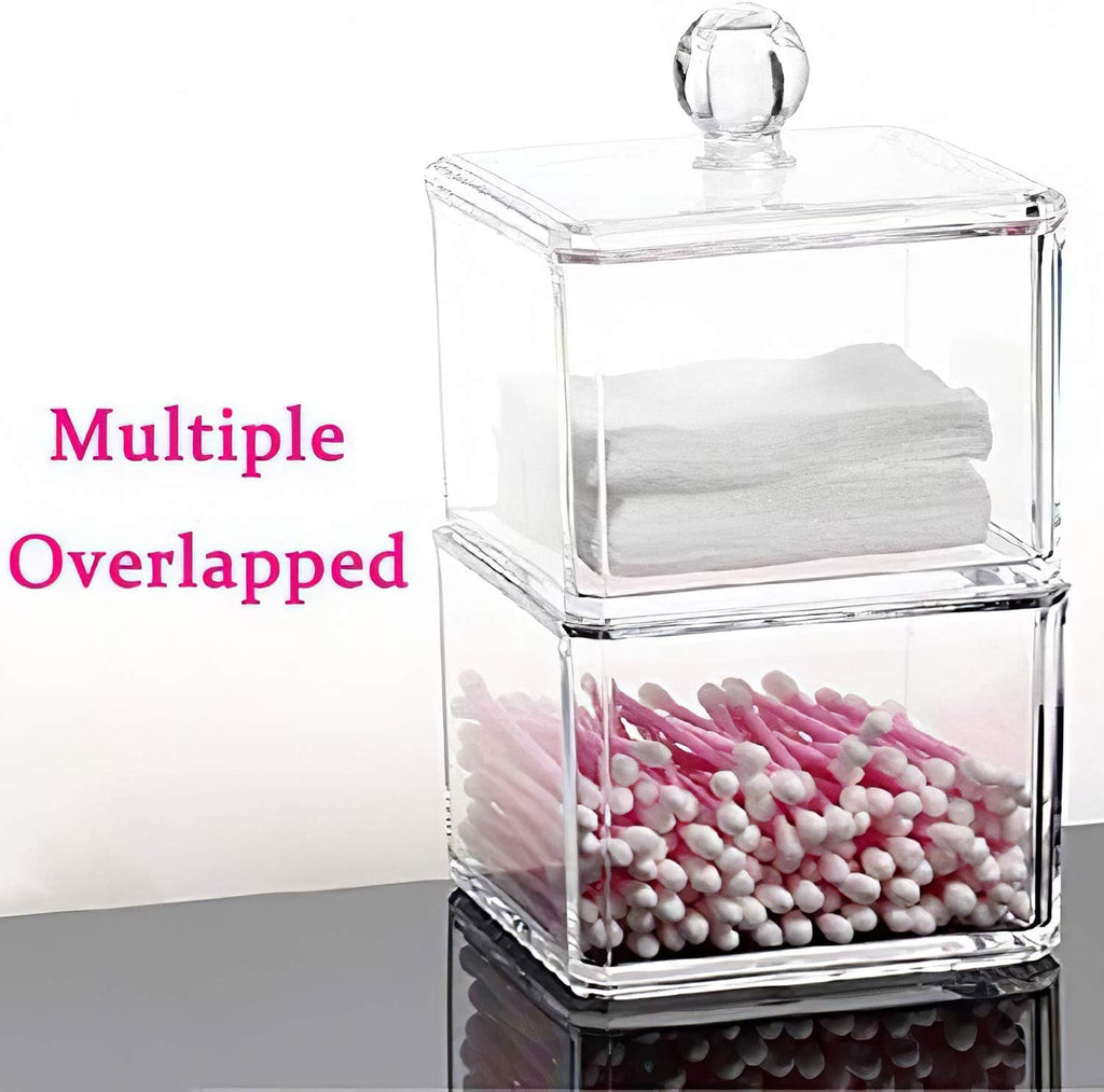 Skiennix Stackable Square Acrylic Cotton Ball Holder - Stylish Q-Tip Dispenser for Bathroom | Single Pack
