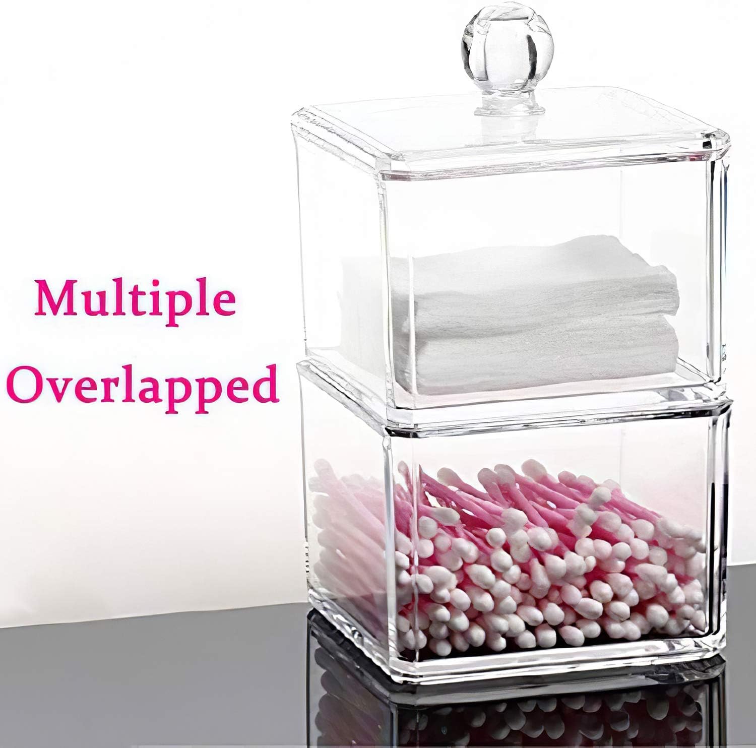 Skiennix Stackable Square Acrylic Cotton Ball Holder - Stylish Q-Tip Dispenser for Bathroom | Single Pack