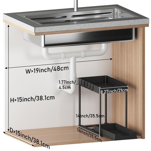 Meltrck Under Sink Organizer 2 Pack,Bathroom Under Cabinet Storage with Pull Out Sliding Drawers for Kitchen Organization,12.8 Inch,Black