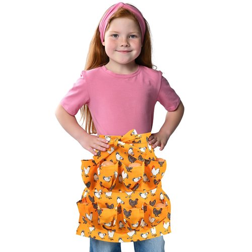 XLSXEXCL Egg Collecting Apron for Kids, Chicken Egg Apron with 8 Pockets, Farmhouse Eggs Aprons for Fresh Eggs for Hen, Duck, Goose, Bird, Various Collection (Yellow-flowered Chicken)
