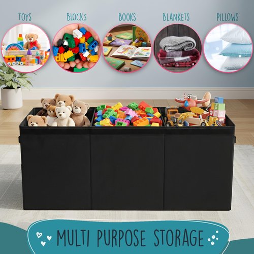 SoftOwl Extra Large Toy Storage Organizer with Lid - Sturdy, Collapsible Toy Chest Storage Box Design - Toys Bin with Dividers for Kids, Nursery, Bedroom, Playroom 37"x16"x14"