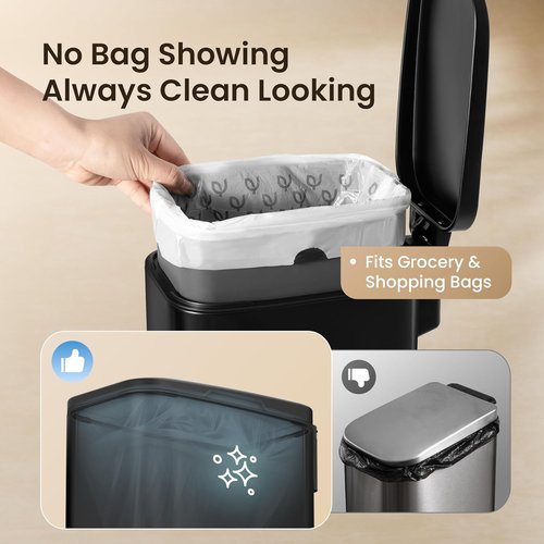 Cesun Small Bathroom Trash Can - 6L Stainless Steel Slim Wastebasket with Soft Close Lid & Foot Pedal | Black