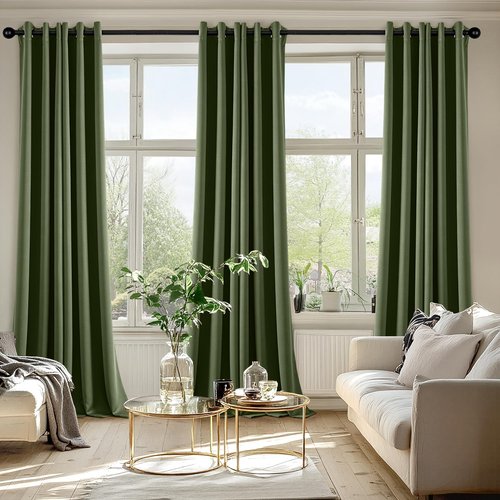 MIULEE Olive Green Blackout Curtains - Thermal Insulated Room Darkening Drapes | 96-Inch Grommet Top, 2 Panels