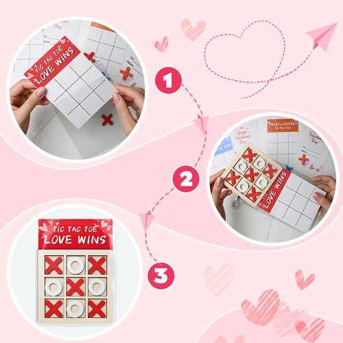 NAXYAN Valentines Day Cards for Kids School-24 Packs Valentines Gifts for Kids Classroom with Wooden Tic Tac Toe Valentine Gifts for Class Exchange Valentine's Party Favors