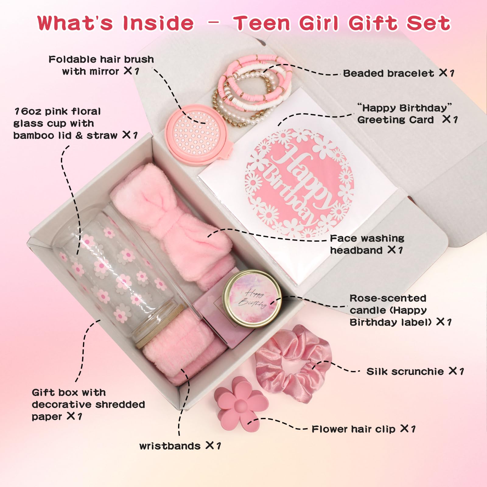 GooBird Birthday Gifts for Teen Girls &Women– Preppy Pink Gift Basket, 12–14 Cute & Trendy Gifts Ideas for Teenage Girls, Girly Gift Set for Her,Daughter, Sister, Best Friend or Niece