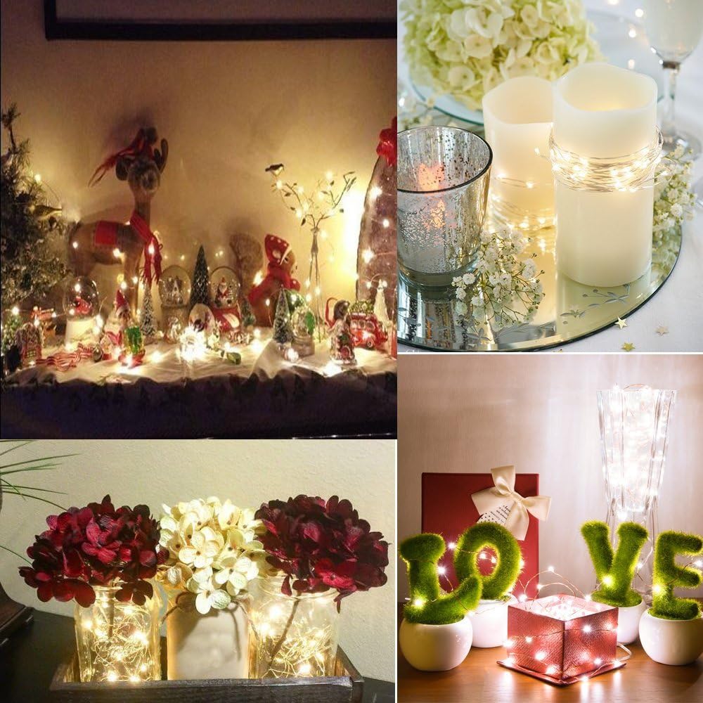 BXROIU Fairy Lights - Battery Operated Silver Wire String Lights with Remote Control | 16Ft, 50 LEDs, 8 Modes