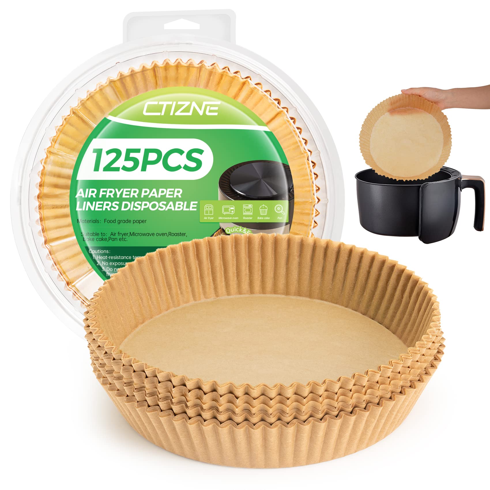 Air Fryer Disposable Paper Liners: 125 PCS 8" Round Parchment Paper, Food Grade Baking Liner for 5-8 QT Airfryer Basket, Waterproof and Oilproof for Easy Cleanup
