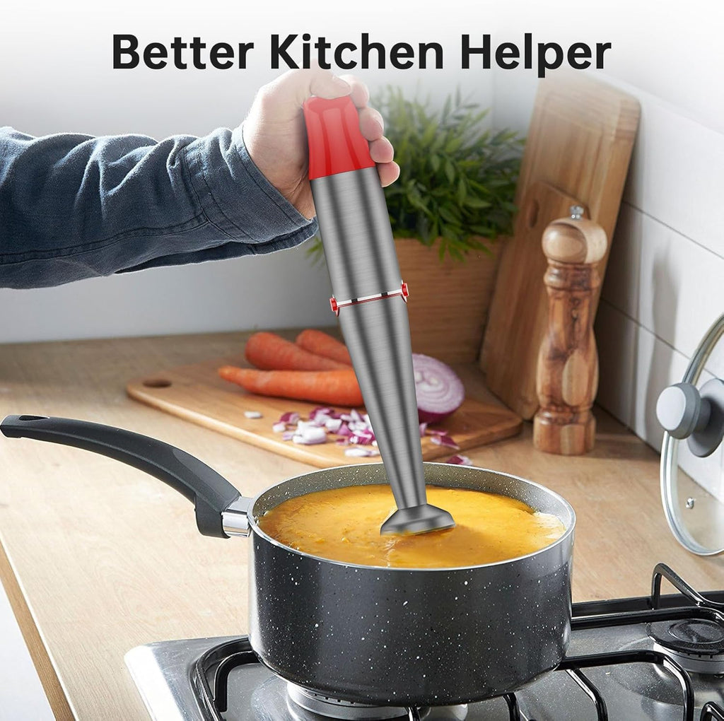 Skiennix Immersion Blender - 1100W Handheld Stick Mixer with Variable Speed, Chopper & Whisk - Christmas Red