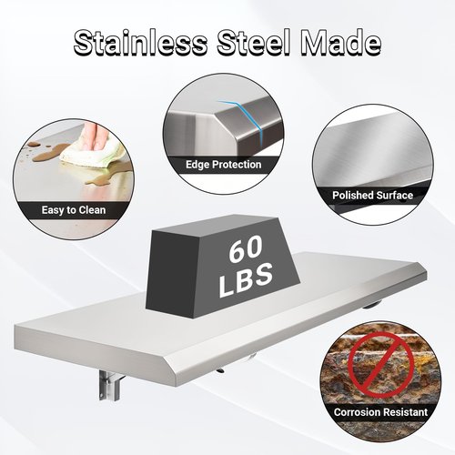 Toriexon Folding Concession Shelf 48" x 12", Stainless Steel Drop Down Folding Serving Food Serving Stand for Concession Windows