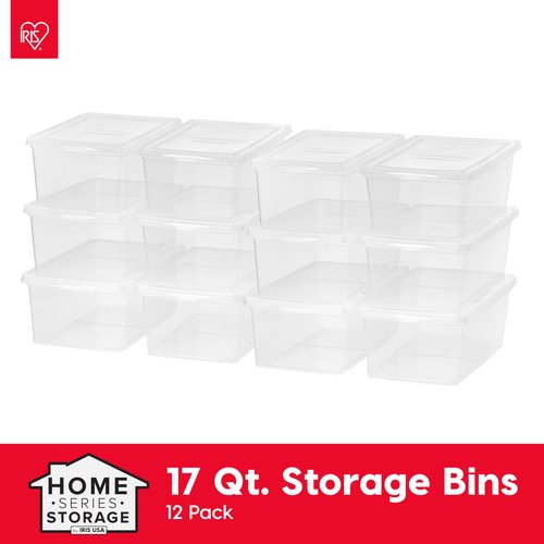 IRIS USA 12-Pack Storage Bins with Lids, 17 Quart, Shoe Boxes Clear Stackable Containers Organize Shoes Closet Shelves, Classroom Organization Teacher Tools, Game Storage - BPA-Free Plastic