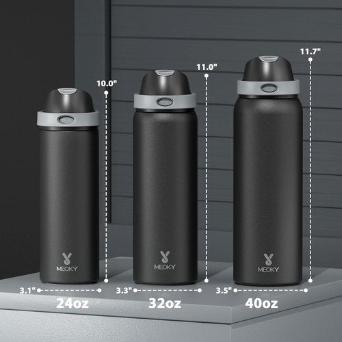 Meoky Stainless Steel Insulated Water Bottle - 32 oz, 2-in-1 Straw & Spout Lid, Leak Proof, BPA-Free