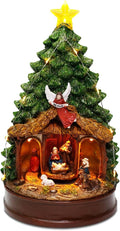 Innodept12 Christmas Tree Rotating Nativity Scene Figurines - Animated Holiday Decoration with Music, Angel & Star - 9.84" Collectible Tabletop Display