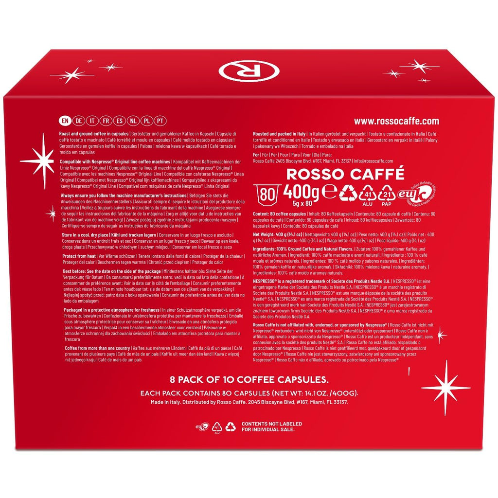 ROSSO CAFFE Espresso Coffee Pods for Nespresso Machines - Holiday Limited Edition - 80 Aluminium Capsules - Compatible with all Nespresso Original line Machines (Holiday Blend and Pumpkin Spice)