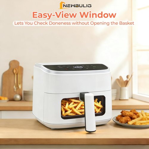 NEWBULIG Air Fryer - 4QT Digital Touchscreen with Easy View Window & 8 Cooking Presets - White