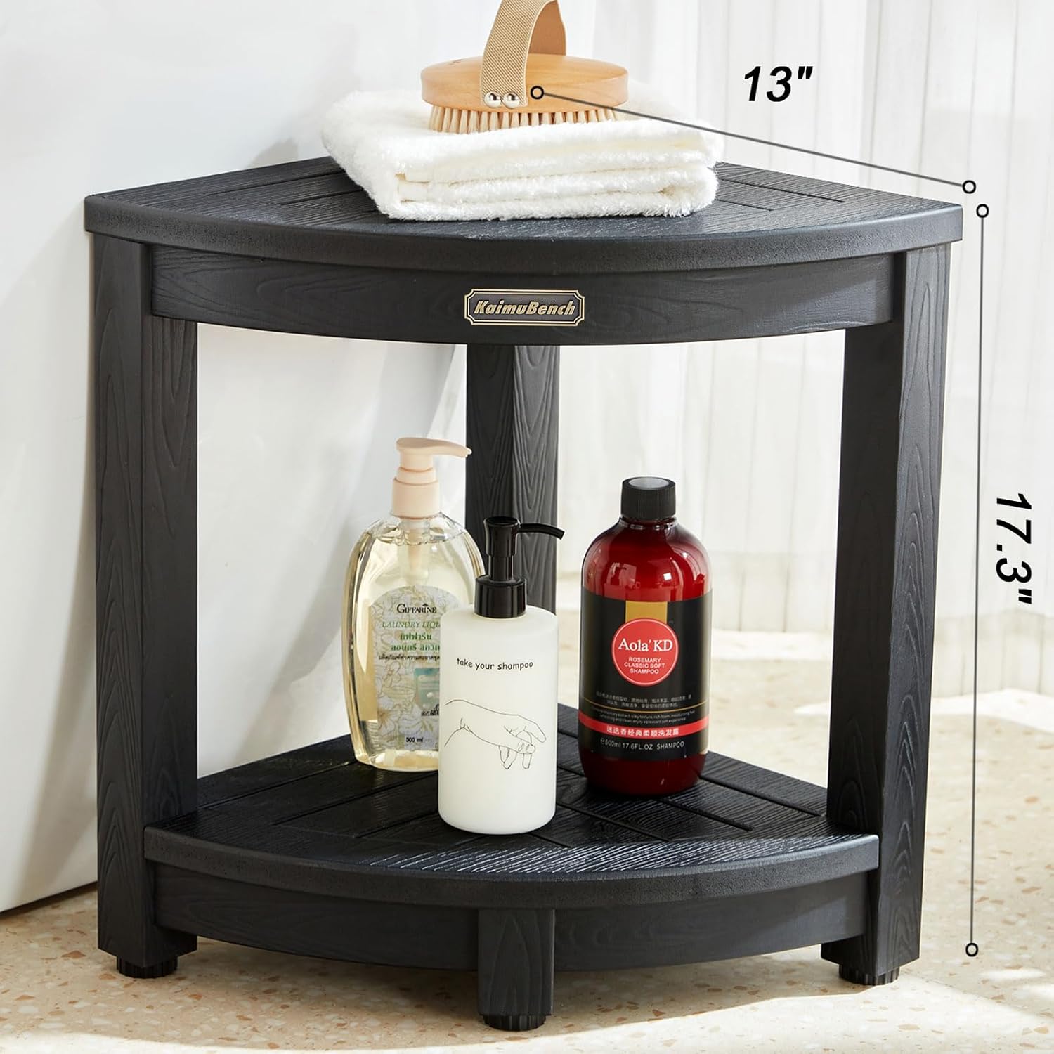 Skiennix Shower Bench - Durable Poly Lumber Corner Stool | Non-Slip Bathroom Seat for Shaving Legs - Black