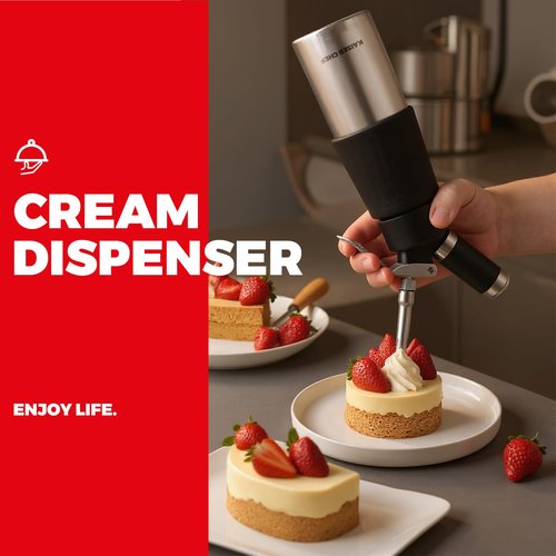 Whipped Cream Dispenser,Stainless Steel Bottle With Aluminum Head,1-Pint/500mL,Whip Cream Maker Canister with 3 Decorating Nozzles & Cleaning Brush - for Desserts, Coffee Foam & Cold Foam (500ml)
