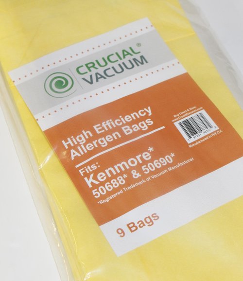 9 Replacement Bags Compatible with Kenmore Sears & Upright Part # 20-5068, 20-50681, 20-50688, 20-50690, 5069, 50590, SC-PU110, SCPU11, SC-PU1, SCPU1 & Models O, U, U-2, PU-1 (9 Pack) -Crucial Vacuum