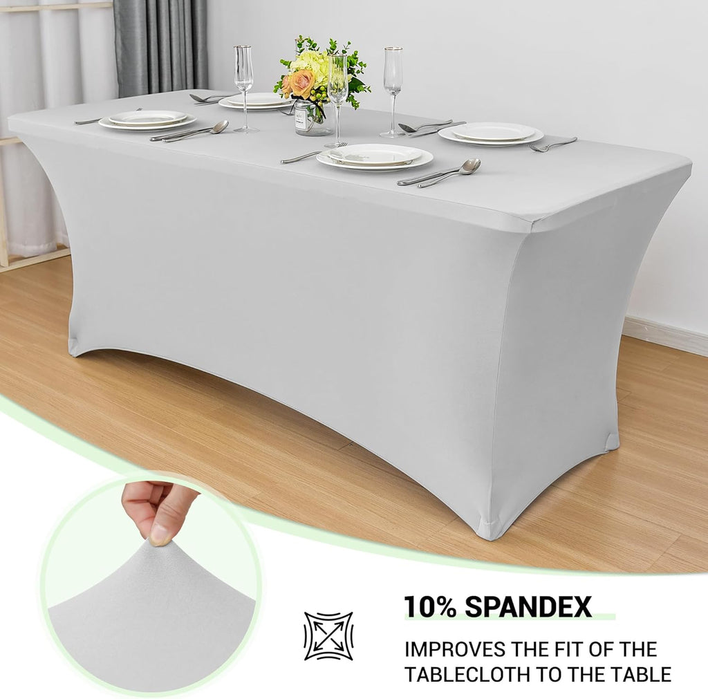 Obstal 6 Pack Stretch Spandex Table Covers - Fitted Tablecloths for 6 FT Tables | Silver, 72" L x 30" W x 30" H