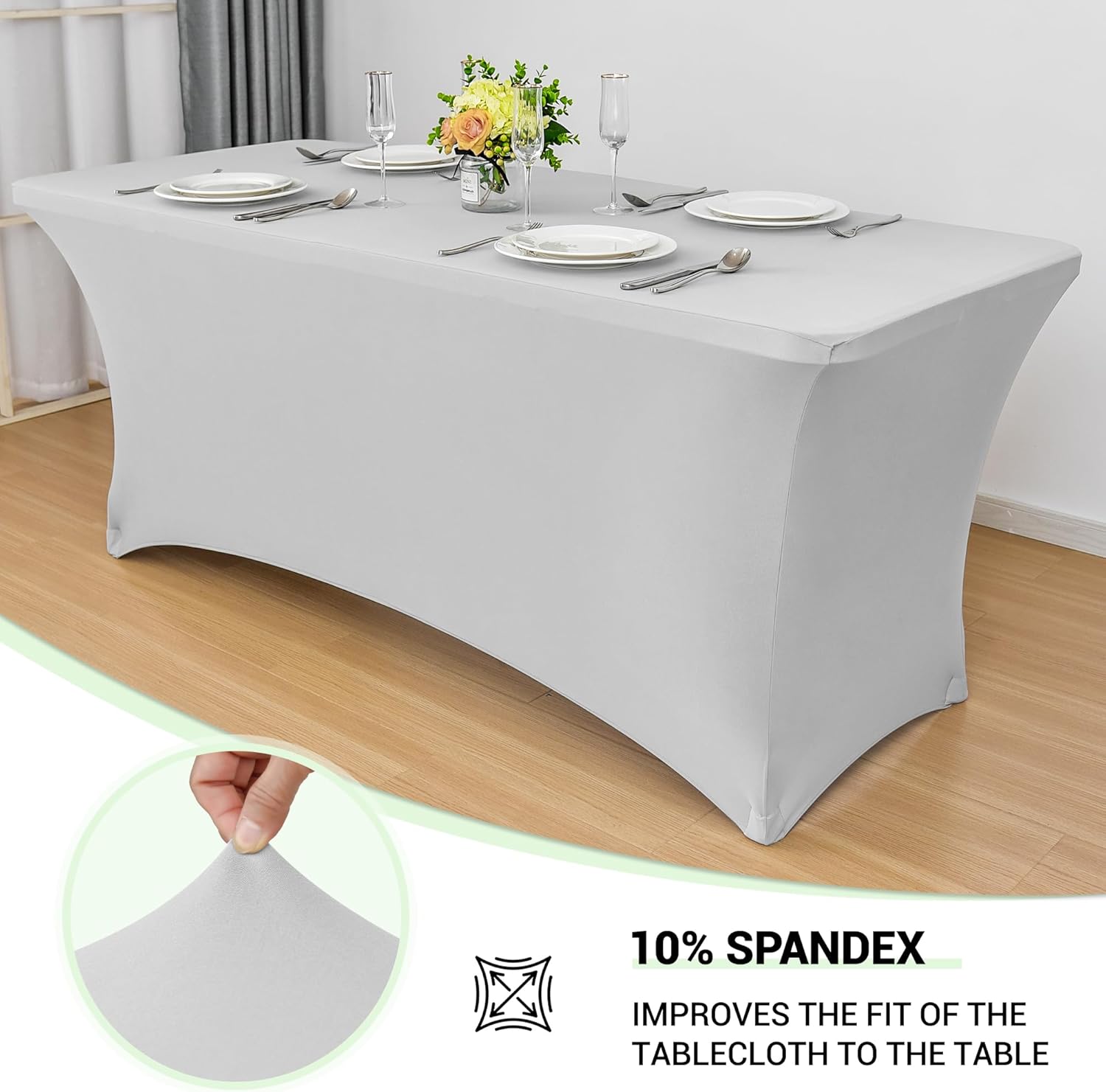 Obstal 6 Pack Stretch Spandex Table Covers - Fitted Tablecloths for 6 FT Tables | Silver, 72" L x 30" W x 30" H