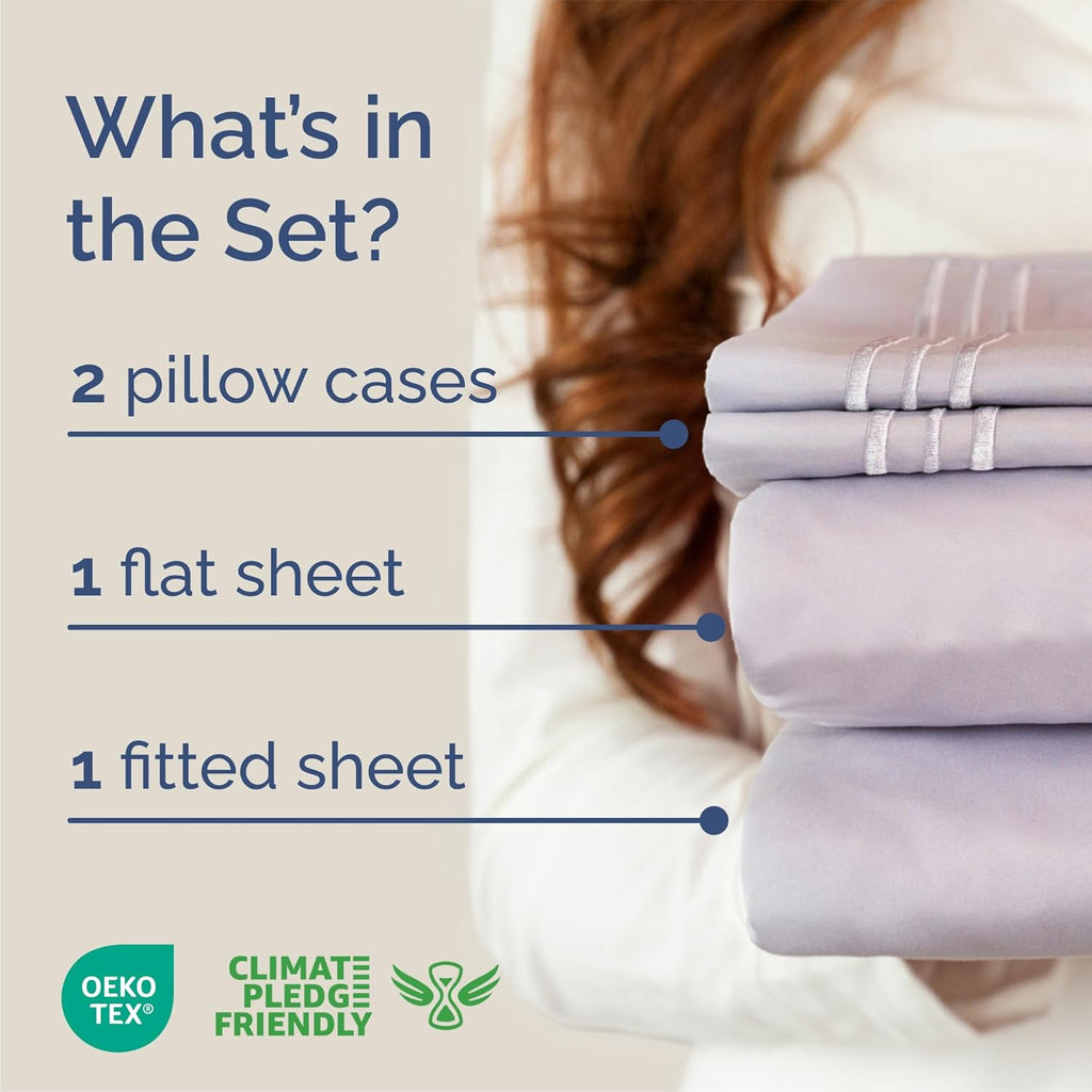 Queen Size Sheet Set by Hotel Luxury | Comfy, Breathable & Cooling - Deep Pockets, Soft, Wrinkle-Free - Light Lavender