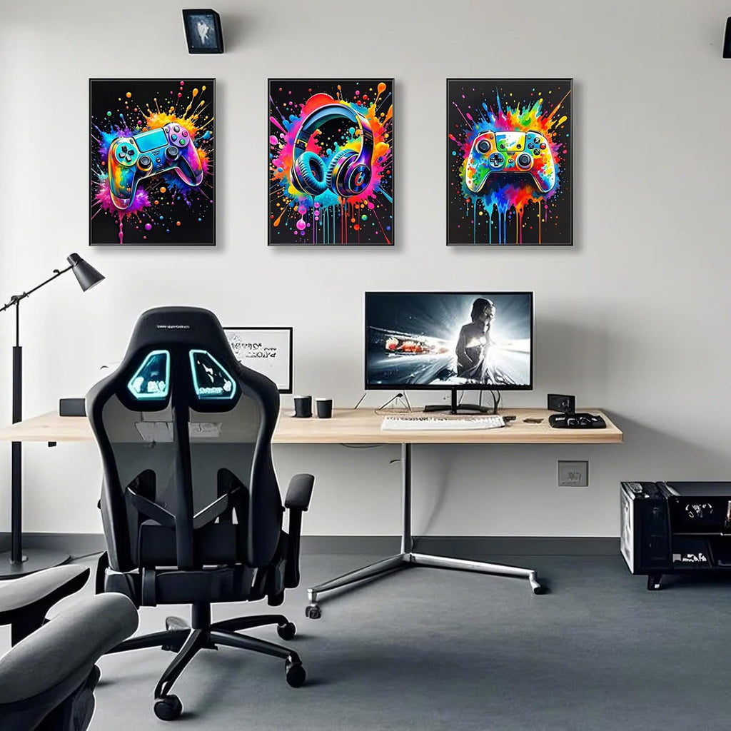 Skiennix Gaming Room Wall Art - Colorful Canvas Posters for Gamers | 12x16 Inch Unframed Prints