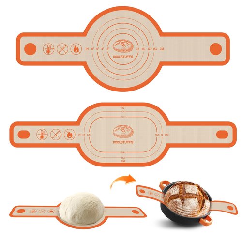 Silicone Bread Sling Oval and Round, 2Pcs Non-Stick Reusable Bread Sling, Sourdough Tools & Dutch Oven Accessories, Orange