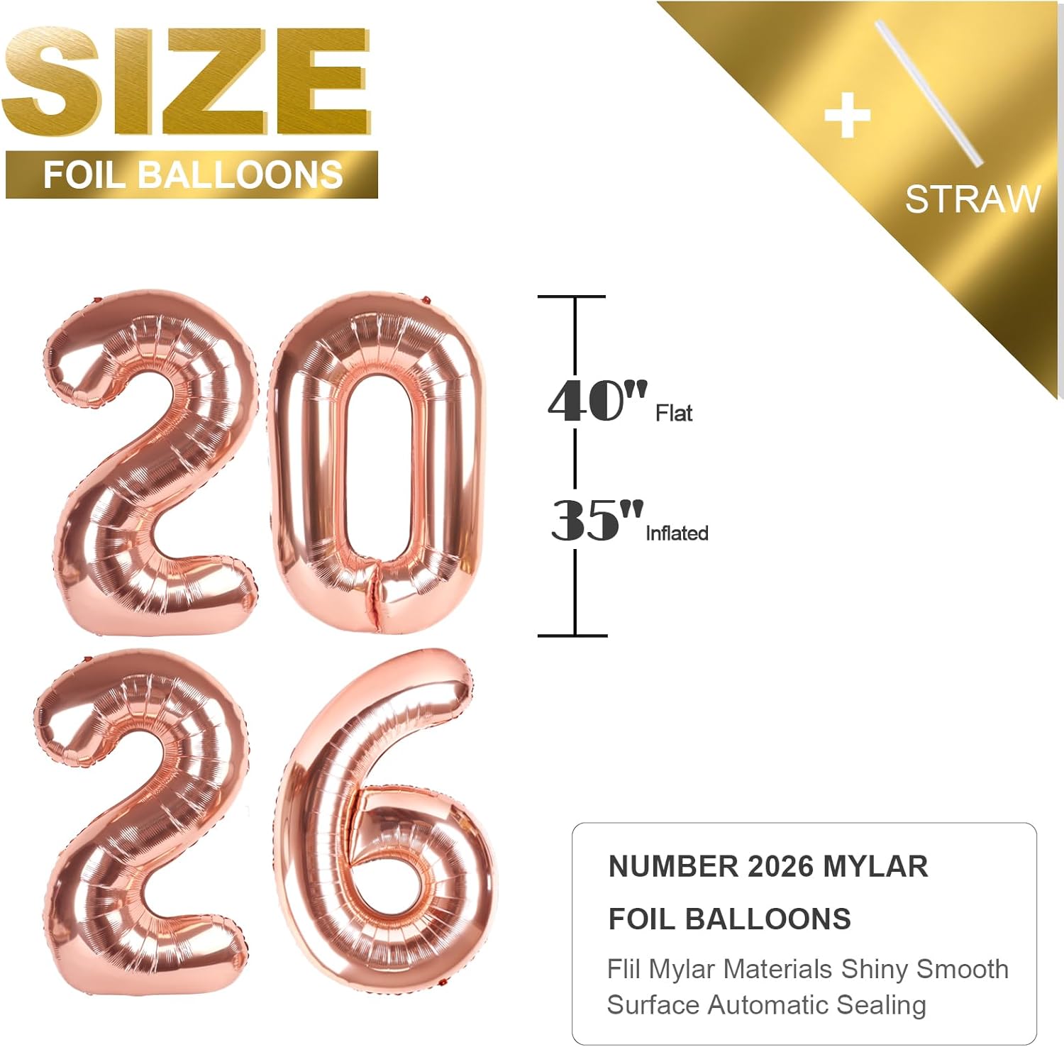 Rose Gold 2026 Balloon - 40 Inch New Year's Eve Decoration | Perfect for Graduation & Birthday Parties