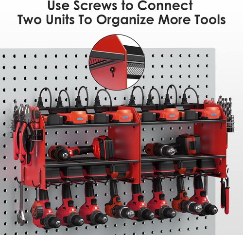 CCCEI Modular Power Tool Organizer - Wall Mount Charging Station & Heavy Duty Storage Shelf | Red, 1 Pack