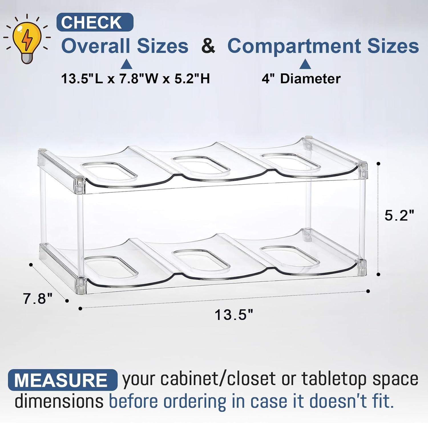 Skiennix Stackable Water Bottle Organizer - Holds 6 Large Tumblers | Clear Design for Cabinets & Counters