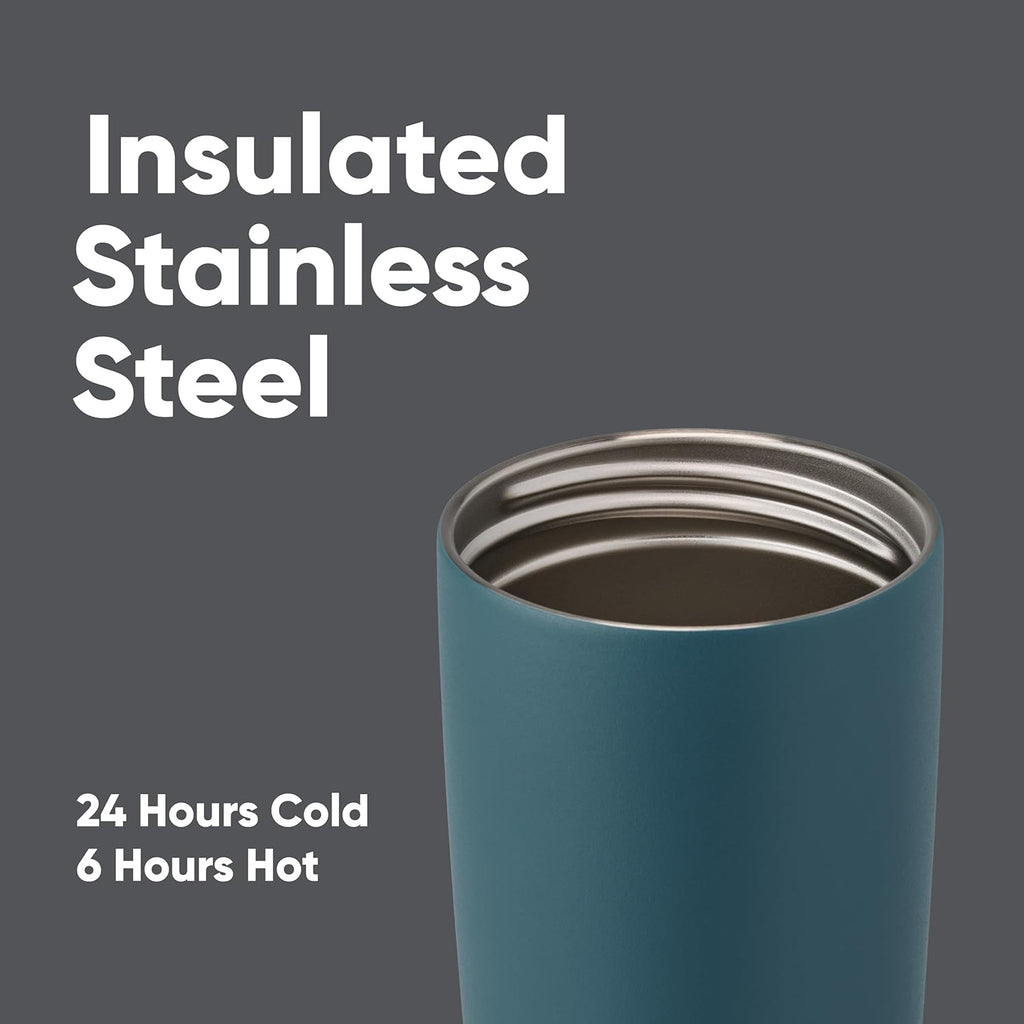 Owala SmoothSip Insulated Stainless Steel Coffee Tumbler - Reusable 20 oz Hot & Iced Coffee Mug | Grey/Blue