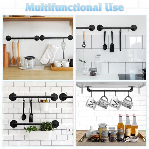 Boshangjia Pot Pan Rack Wall Mounted Set of 2, 21" Industrial Pipe Utensils Hanger Holder Pots Storage Organizer Iron Detachable Hanging Rail for Kitchen with 10 S Hooks…