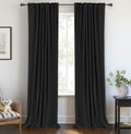 Skiennix 100% Blackout Linen Curtains - Thermal Insulated Drapes for Bedroom | 84" Long, Black, 2 Panels Set