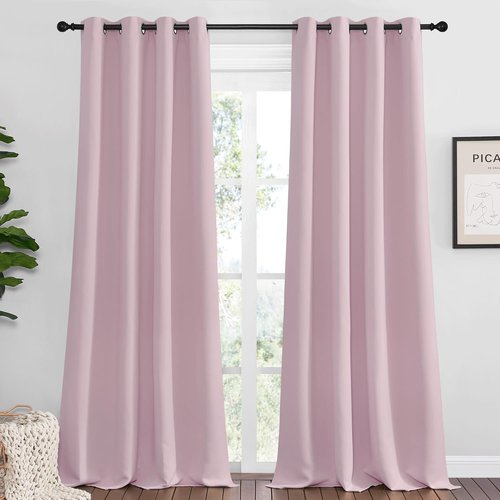 NICETOWN Baby Pink Blackout Curtains - Thermal Insulated 90-Inch Long Drapes | 2 Panels, 55" Wide for Living Room