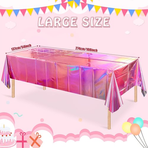 FunnyPars Iridescent Pink Tablecloths - Shiny Disposable Laser Rectangle Covers | 54x108 Inch for Parties & Events