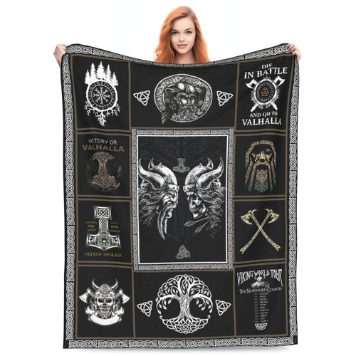 Medieval Viking Decor Throw Blanket - Warm, Soft, Plush, Lightweight Fleece Flannel Blanket - Cool Gifts for Men, Women, Kids - 40"X50"