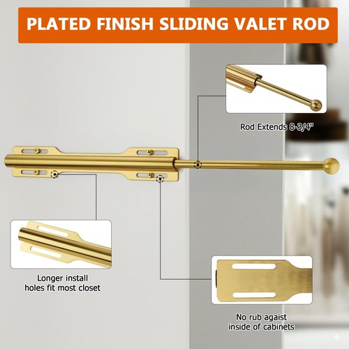 LOMILD Valet Rod for Closet Pull Out, Rod for Bedroom Laundry Room Bathroom, Brushed Gold