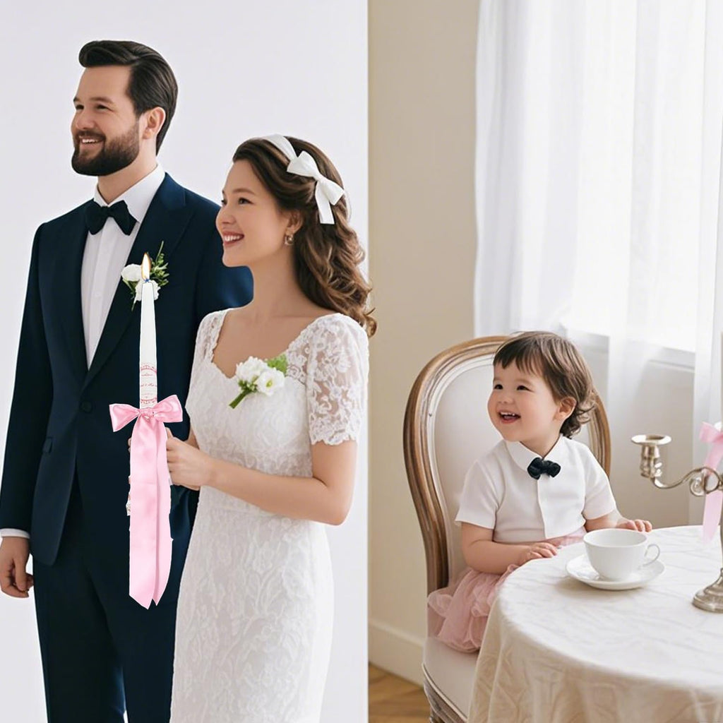 Regine Switzerland 16-Piece Pink Candlestick Bow Set - 13-Inch Ribbon Decor for Weddings & Parties