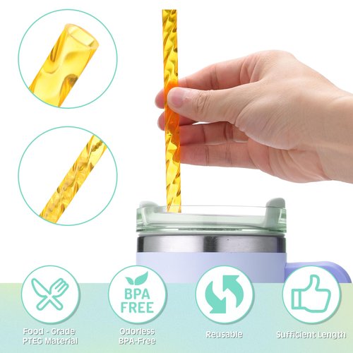 XANGNIER 10 Pack Replacement Swirl Straws for Stanley/Simple Modern 40/30 oz Tumbler,Shiny Crystal Plastic Straws Reusable,Tall Long Drinking Straws with Cleaning Brush for Stanley Cup Accessories