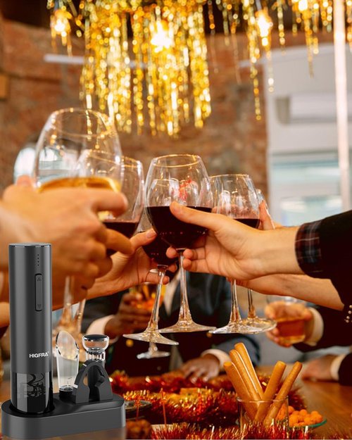 Electric Wine Opener Gift Set – Rechargeable Automatic Corkscrew with Aerator, Vacuum Seal Stoppers, Foil Cutter & Storage Base – 6-in-1 Wine Bottle Opener Kit for Wine Lovers, Women & Men