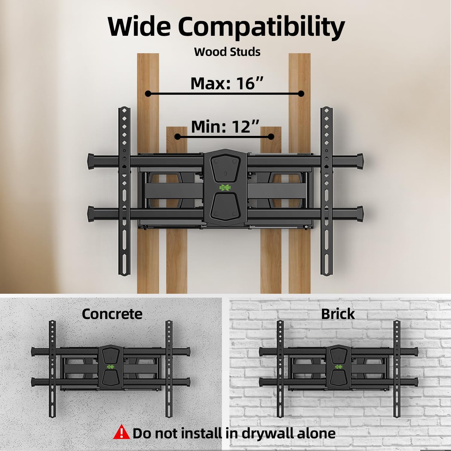 USX MOUNT Full Motion TV Wall Mount - Fits 42-82 Inch TVs Up to 120lbs | Articulating Swivel & Tilt, Max VESA 600x400mm