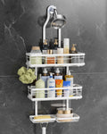 OMAIRA Shower Caddy - Adjustable Stainless Steel Organizer with Soap Holder | Large Capacity, No Drilling, White